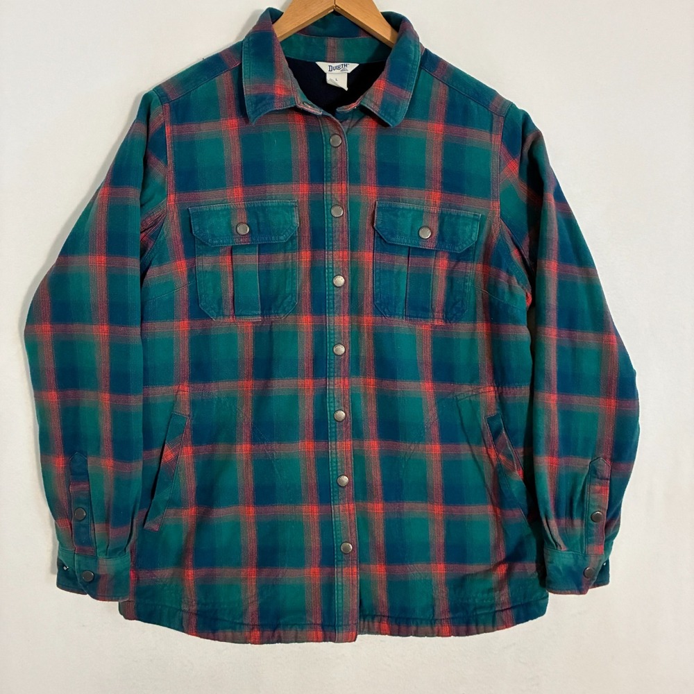 Duluth Free Swingin Flannel Lined Shacket Womens L Plaid Gorpcore Chore Outdoor